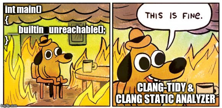 Repurposing the This Is Fine meme for Clang-Tidy